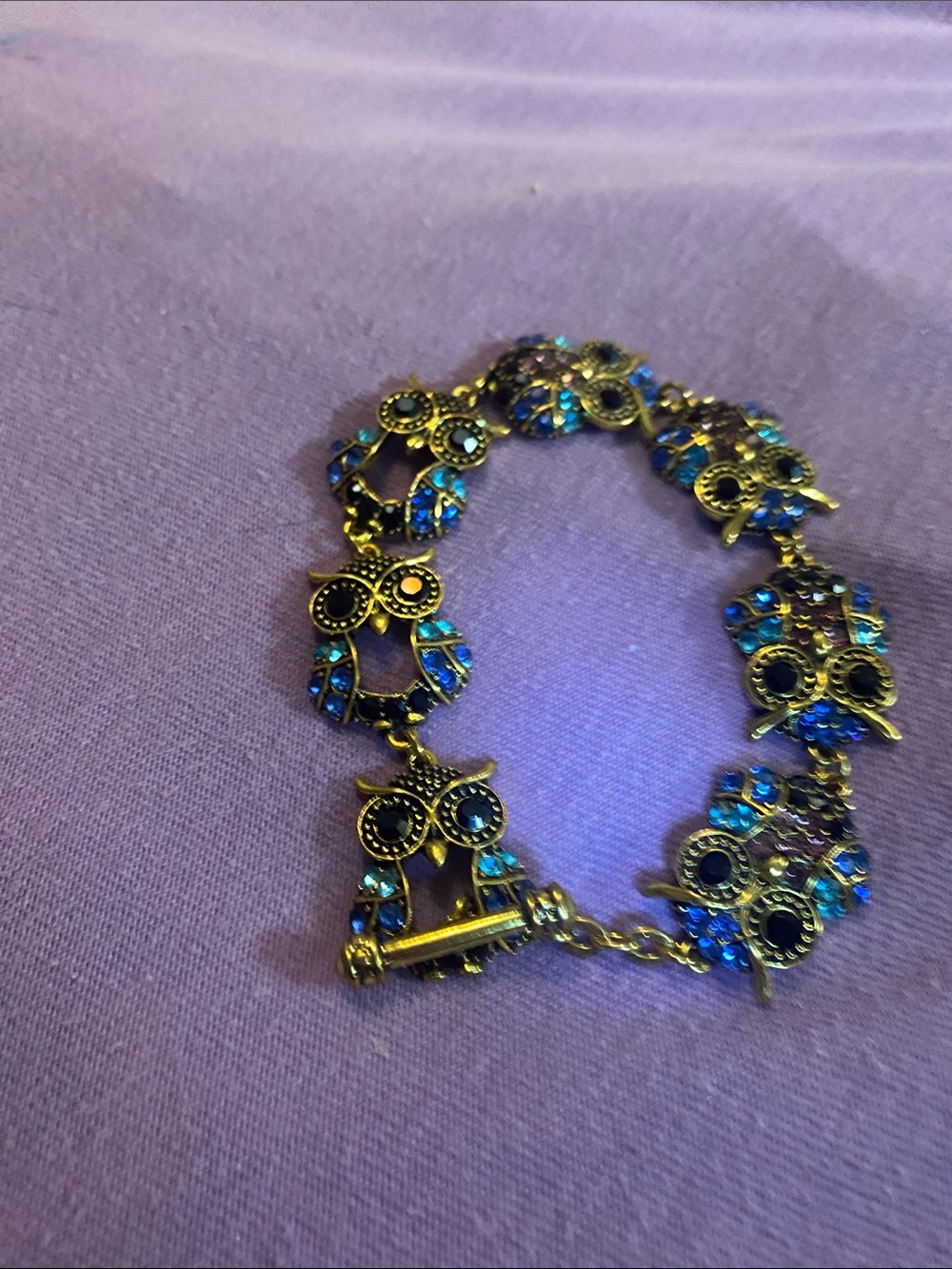 Gold-Tone Blue Crystal Owl Bracelet - Women's Jewelry